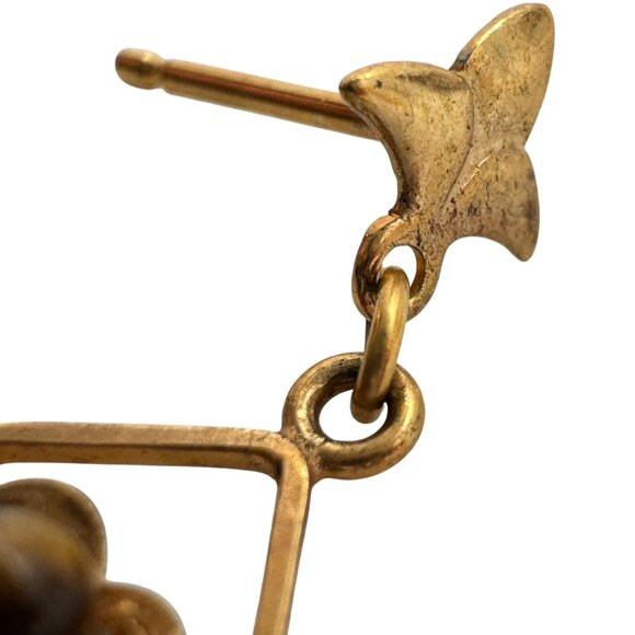 Vtg 12K GF Earrings 14K Gold Posts Tigers Eye Stone Open Diamond Design Pierced - Picture 4 of 8